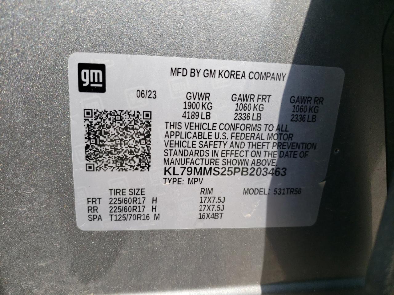 2023 Chevrolet Trailblazer Ls VIN: KL79MMS25PB203463 Lot: 63981115