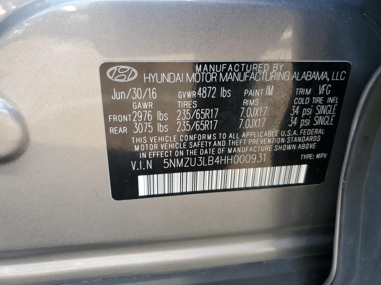 2017 Hyundai Santa Fe at OH - Moraine: 5NMZU3LB4HH