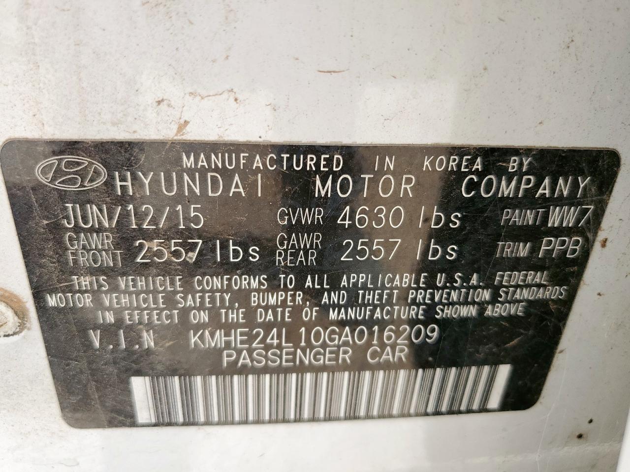 2016 Hyundai Sonata Hybrid VIN: KMHE24L10GA016209 Lot: 65268085
