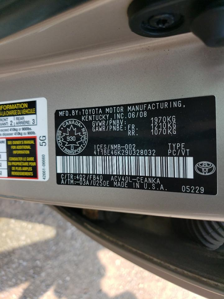 2009 Toyota Camry Base VIN: 4T1BE46K29U328032 Lot: 63841215
