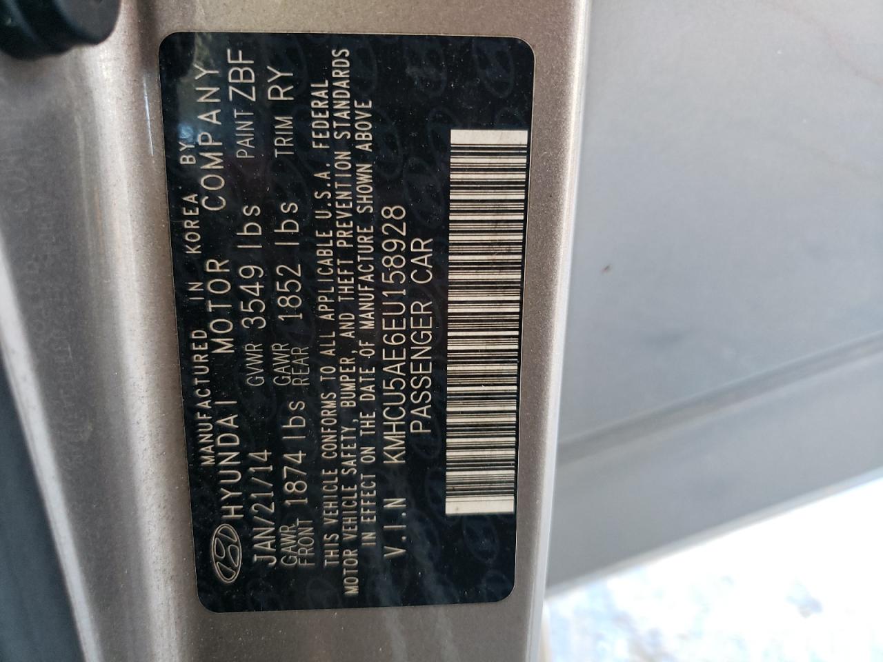 2014 Hyundai Accent Gls VIN: KMHCU5AE6EU158928 Lot: 64698945