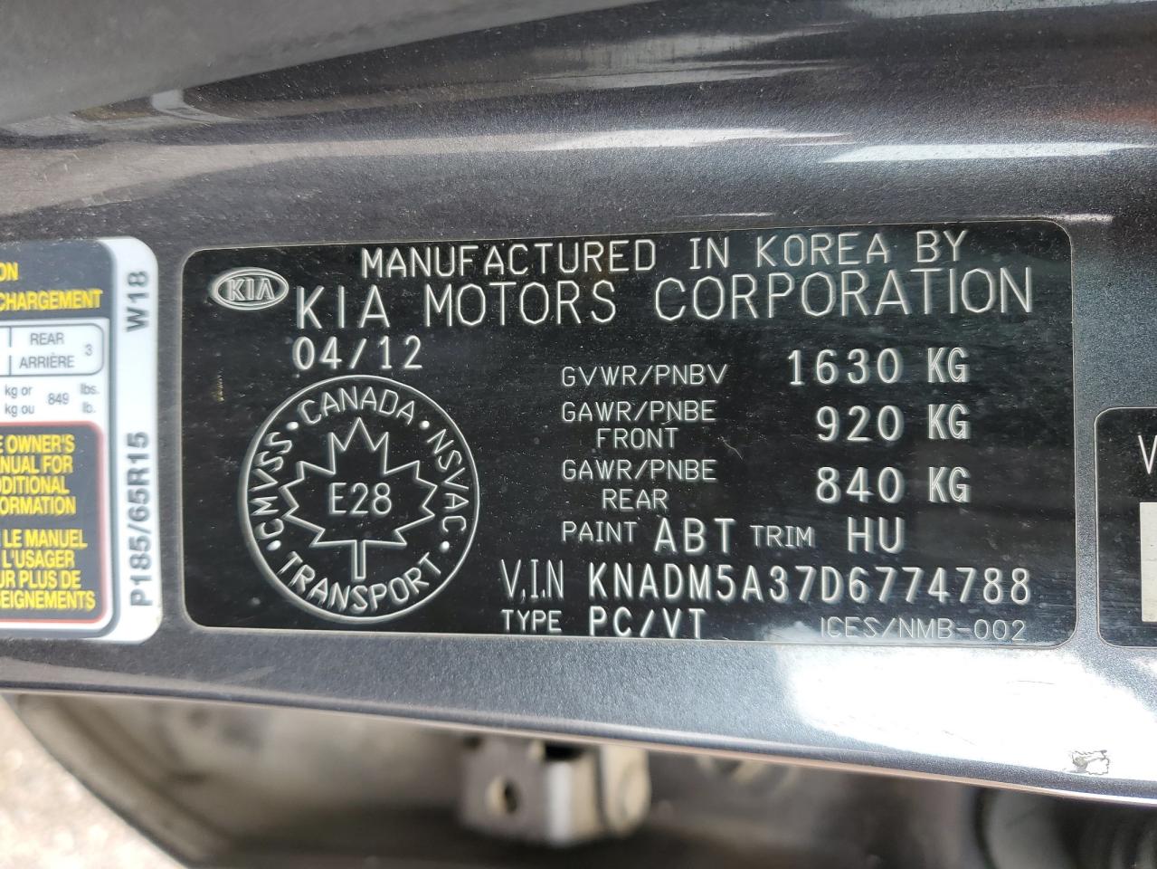 2013 Kia Rio Lx VIN: KNADM5A37D6774788 Lot: 65465465