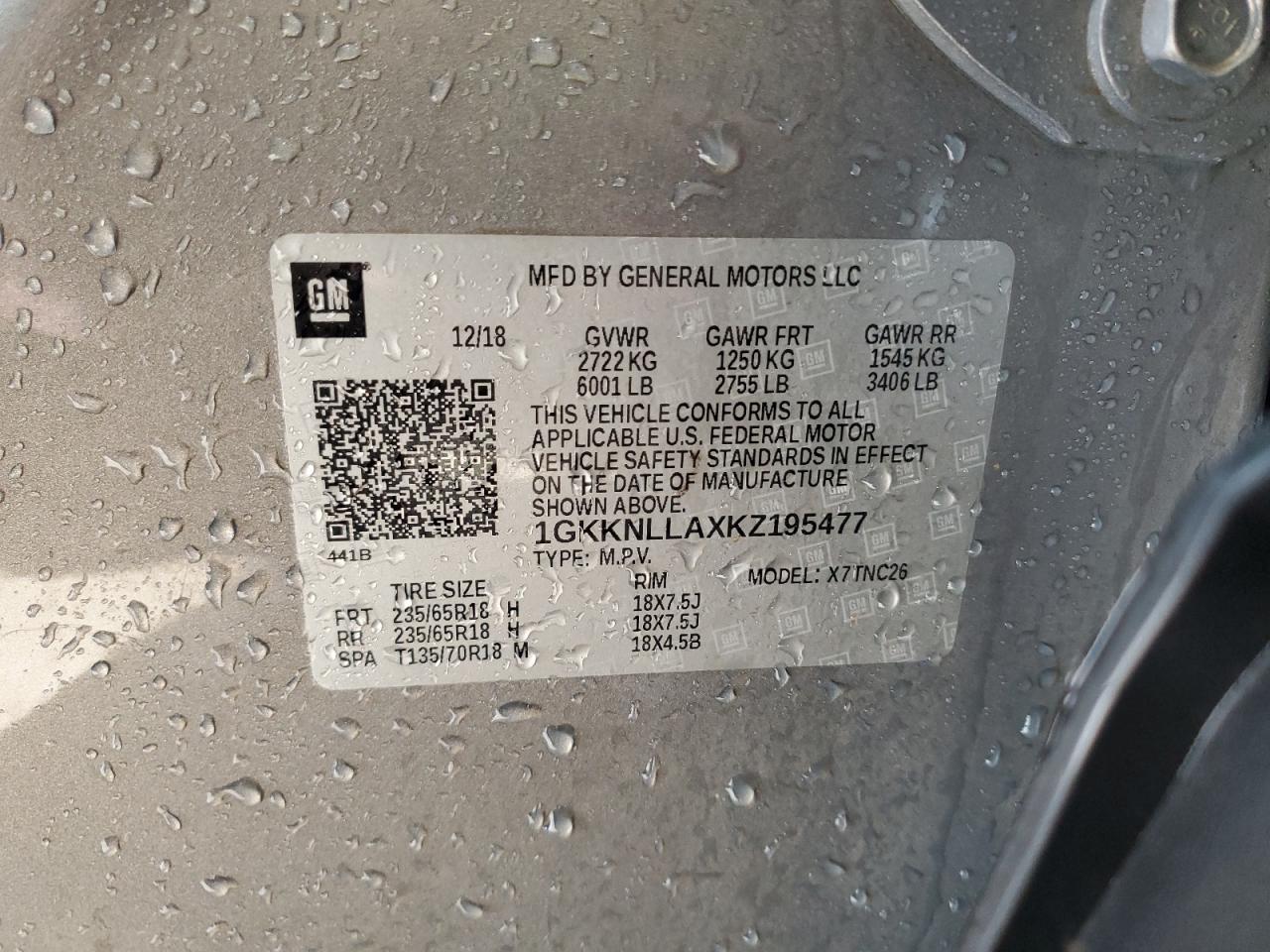 2019 GMC Acadia Sle VIN: 1GKKNLLAXKZ195477 Lot: 62941155
