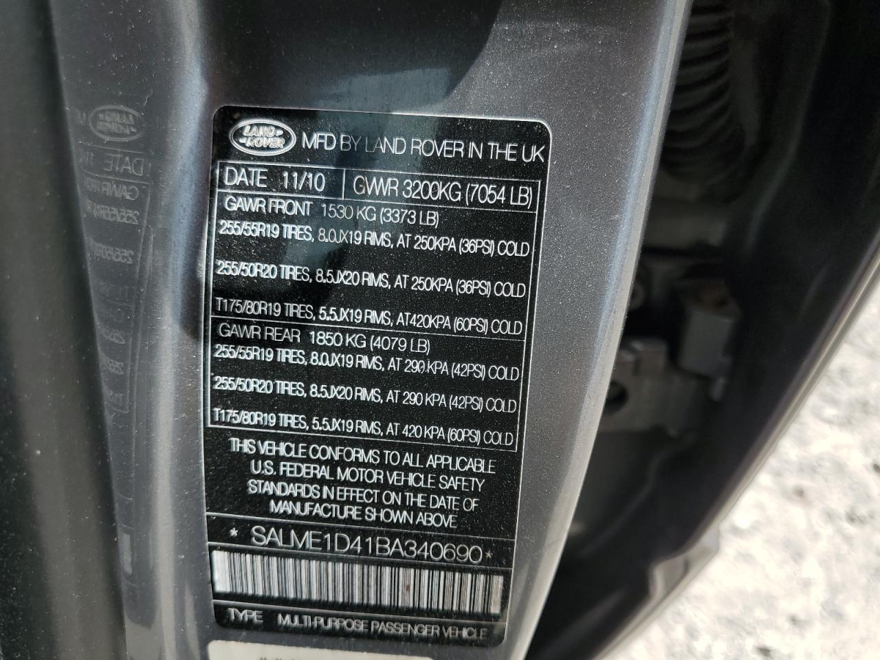 2011 Land Rover Range Rover Hse VIN: SALME1D41BA340690 Lot: 64357565