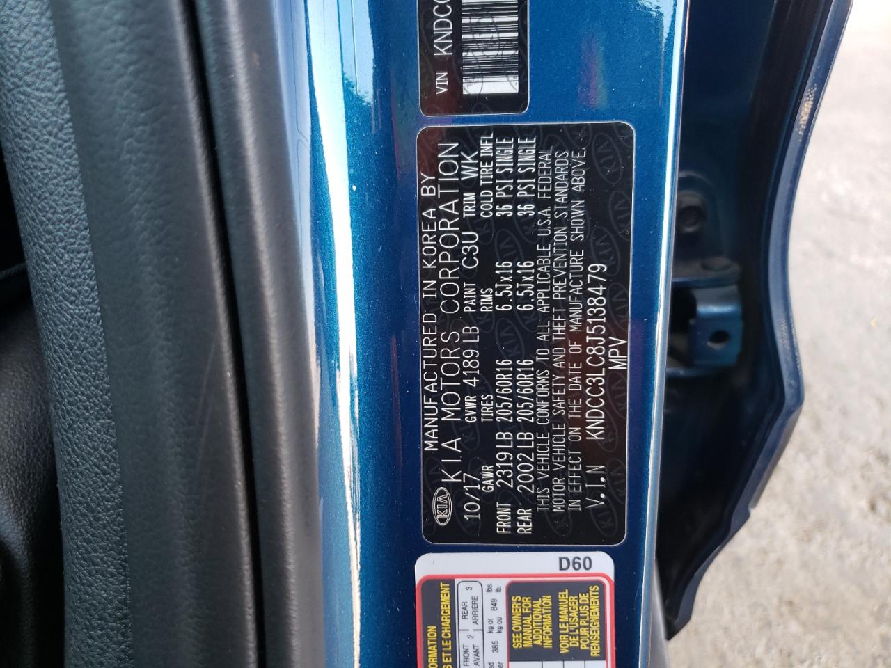 2018 Kia Niro Ex VIN: KNDCC3LC8J5138479 Lot: 63441625