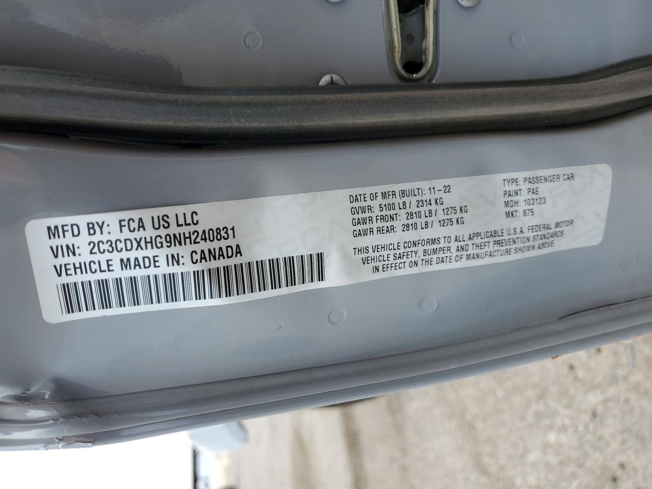 2022 Dodge Charger Gt VIN: 2C3CDXHG9NH240831 Lot: 65655765