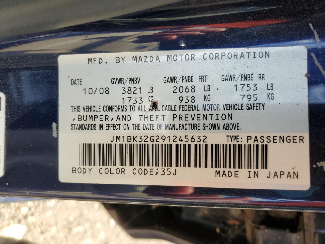 2009 Mazda 3 I VIN: JM1BK32G291245632 Lot: 66597255