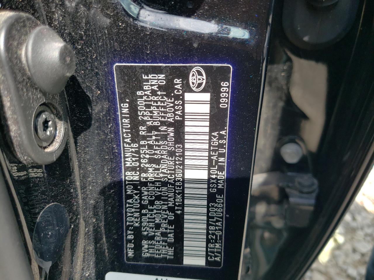 2016 Toyota Avalon Xle VIN: 4T1BK1EB3GU212103 Lot: 63248175