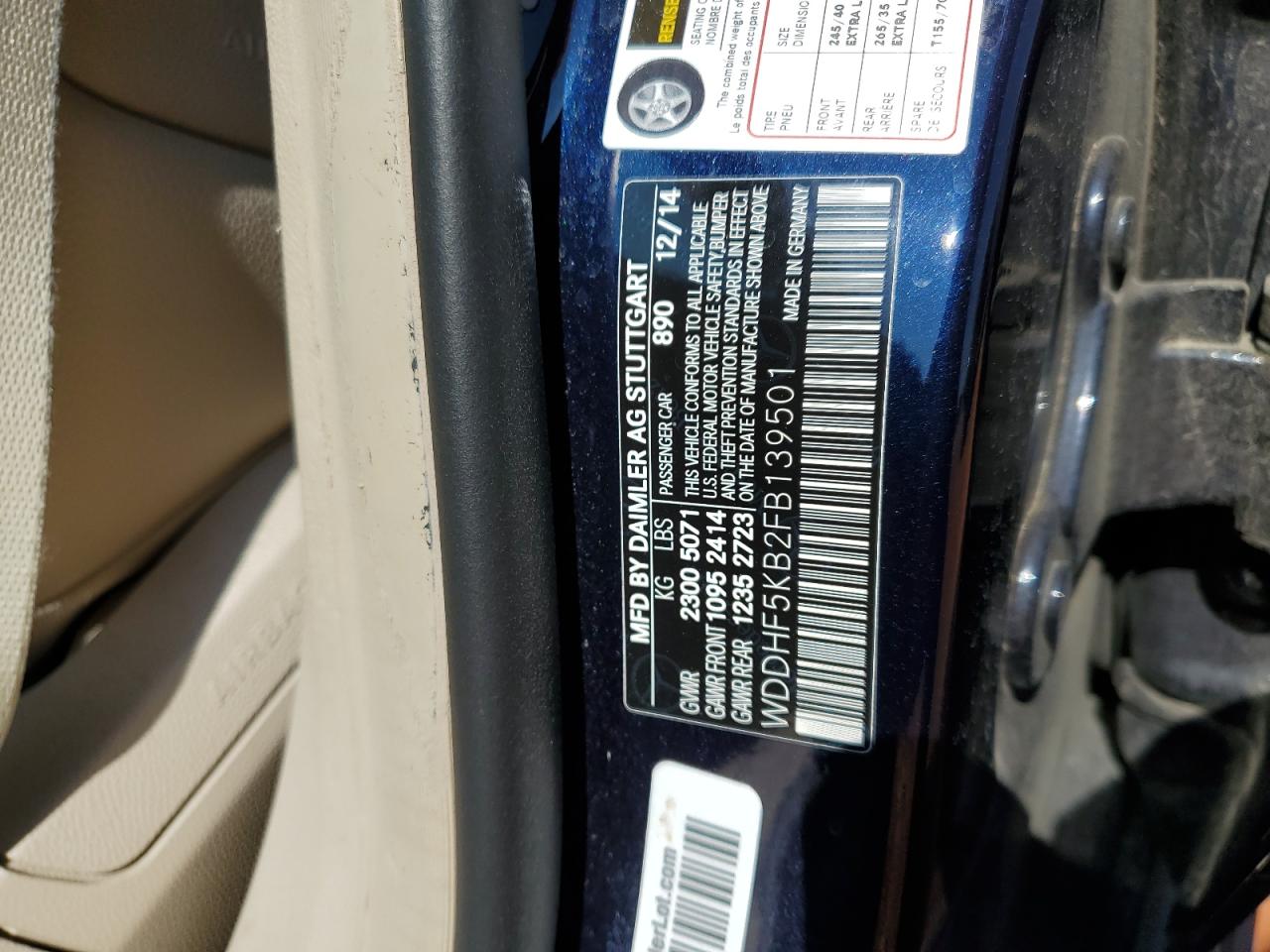 2015 Mercedes-Benz E 350 VIN: WDDHF5KB2FB139501 Lot: 63783315