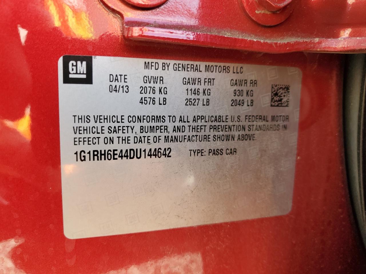 1g1rh6e44du144642 1G1RH6E44DU144642 2013 Chevrolet Volt