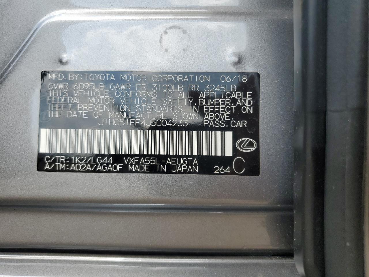 2018 Lexus Ls 500 Base VIN: JTHC51FF4J5004233 Lot: 64488905