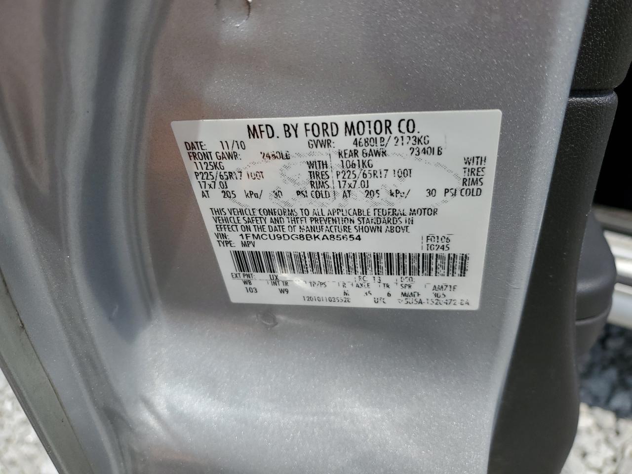 2011 Ford Escape Xlt VIN: 1FMCU9DG8BKA85654 Lot: 64616925