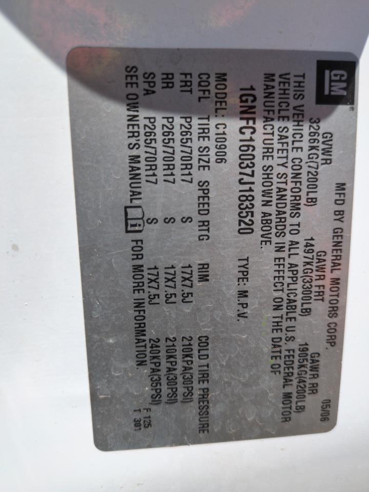 2007 Chevrolet Suburban C1500 VIN: 1GNFC16037J183520 Lot: 66923545