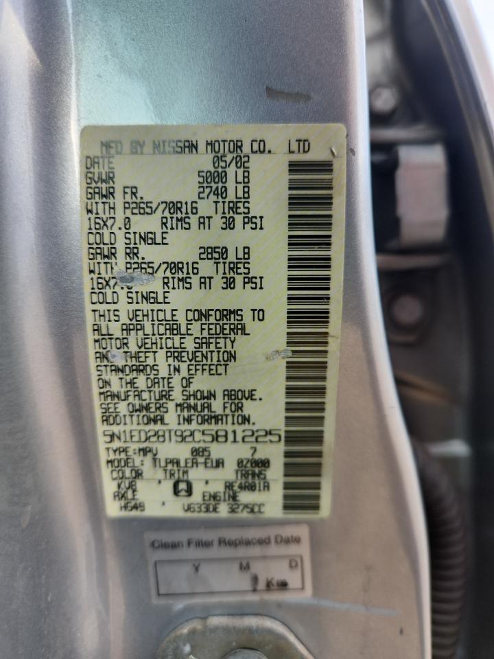 5n1ed28t92c581225 5N1ED28T92C581225 2002 Nissan Xterra Xe