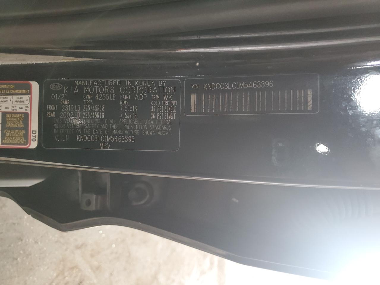 kndcc3lc1m5463396 KNDCC3LC1M5463396 2021 Kia Niro Touring