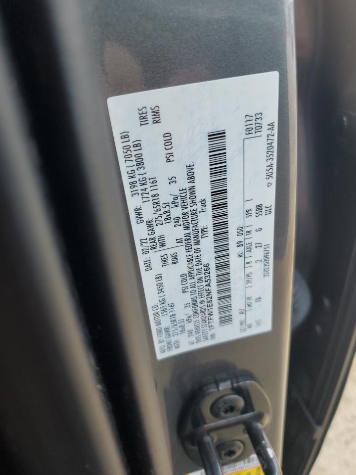 2022 Ford F150 Supercrew VIN: 1FTFW1E82NFA53266 Lot: 62406565