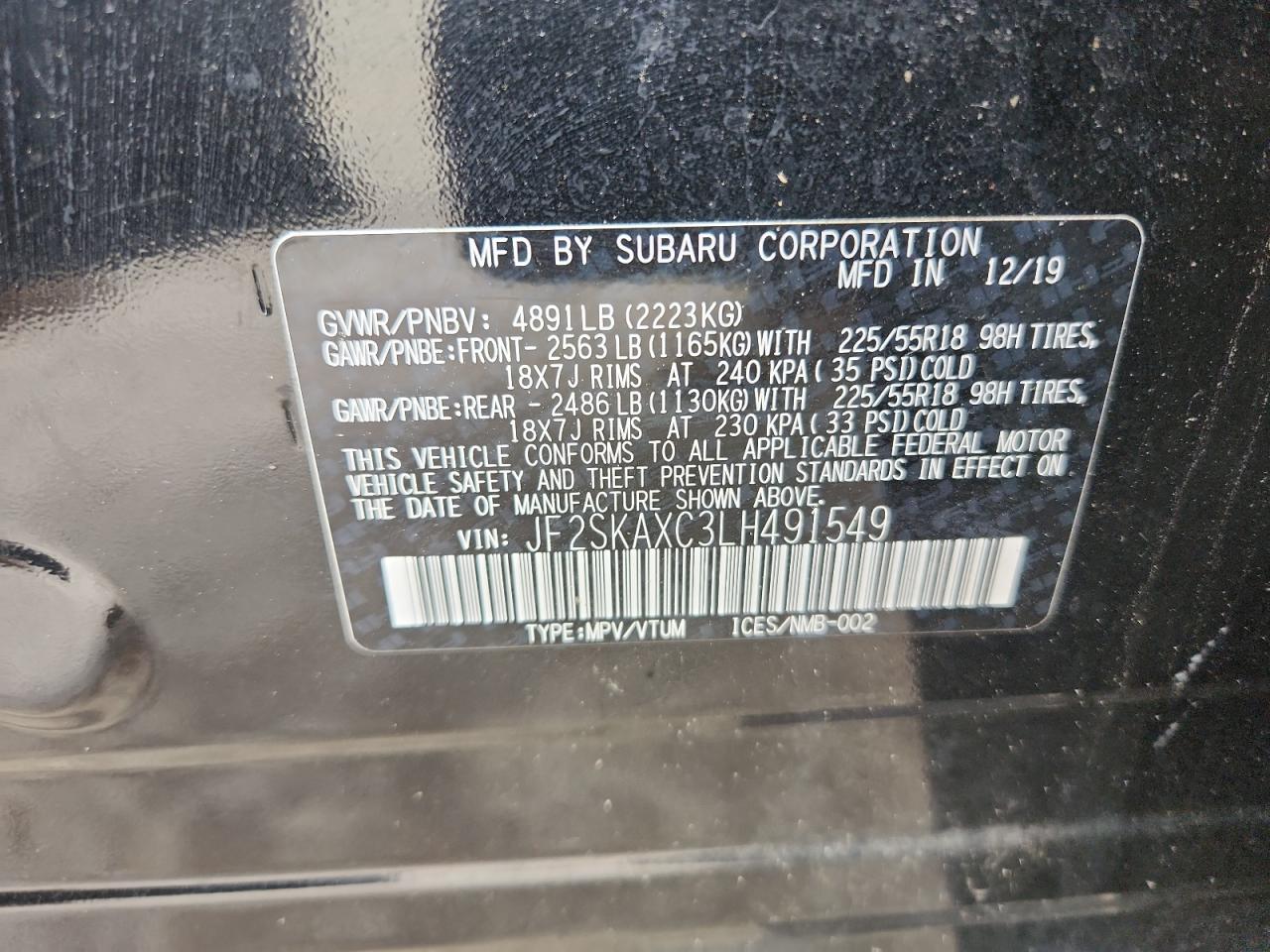 2020 Subaru Forester Touring VIN: JF2SKAXC3LH491549 Lot: 62915835