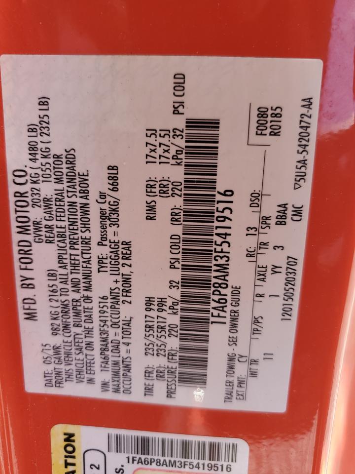 2015 Ford Mustang VIN: 1FA6P8AM3F5419516 Lot: 64455835