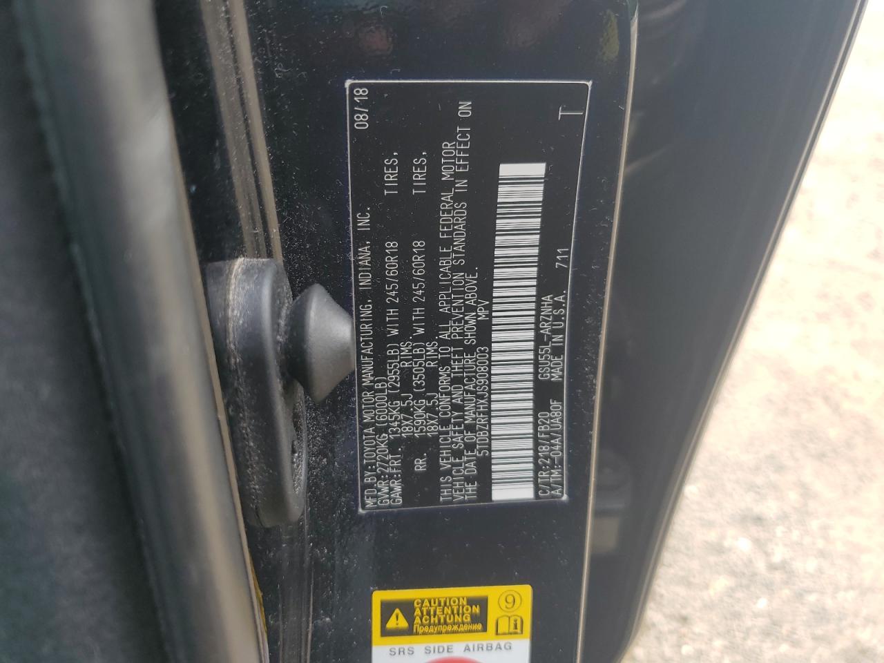 2018 Toyota Highlander Le VIN: 5TDBZRFHXJS908003 Lot: 65567825