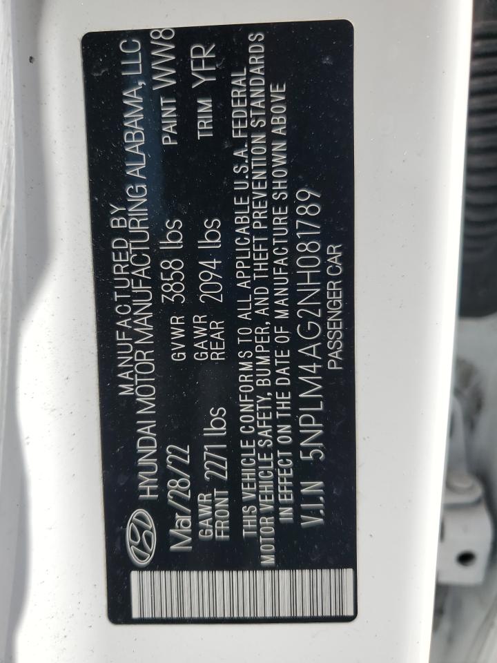 2022 Hyundai Elantra Sel VIN: 5NPLM4AG2NH081789 Lot: 63617065