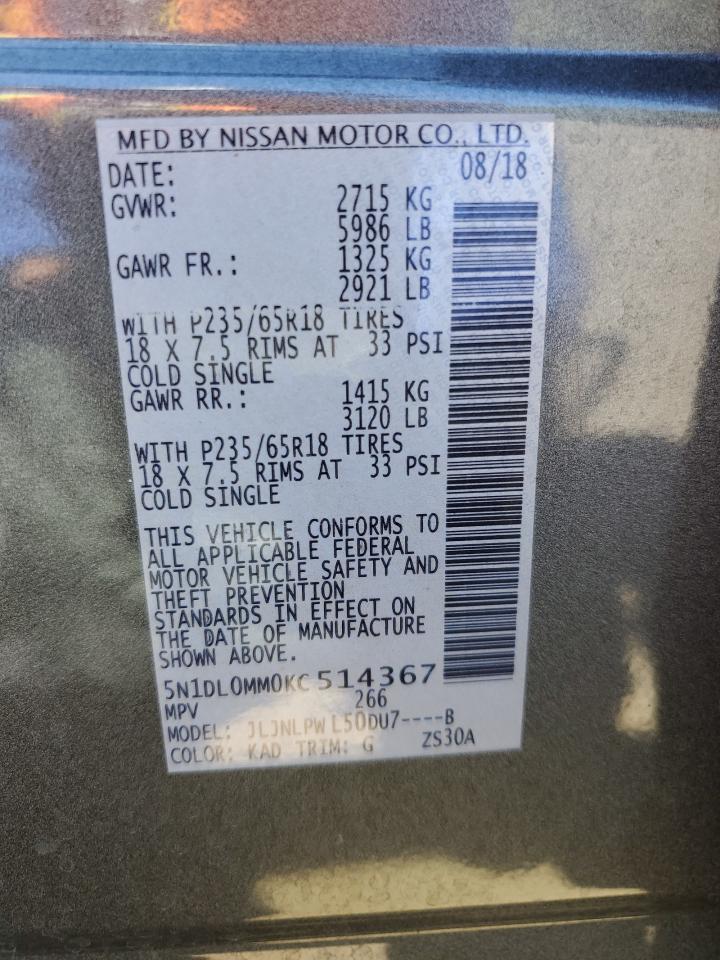 2019 Infiniti Qx60 Luxe VIN: 5N1DL0MM0KC514367 Lot: 64518395