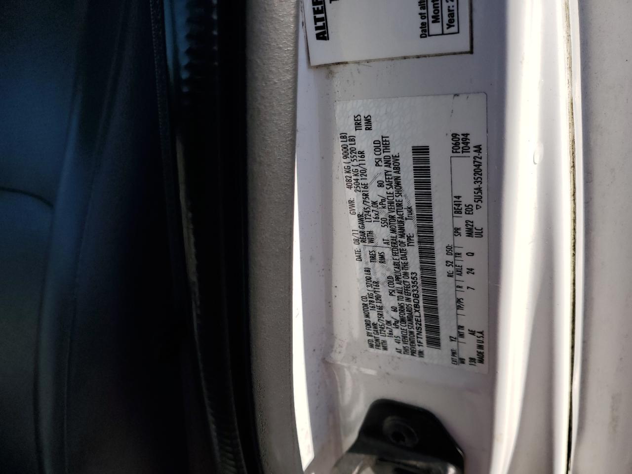 2011 Ford Econoline E250 Van VIN: 1FTNS2ELXBDB33553 Lot: 63758385