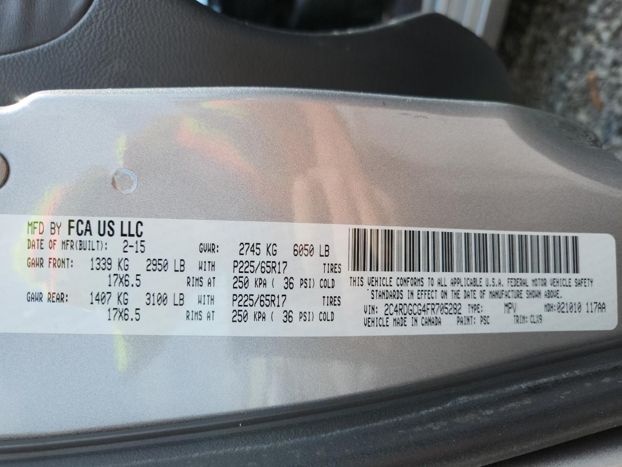 2015 Dodge Grand Caravan Sxt VIN: 2C4RDGCG4FR705282 Lot: 65098995