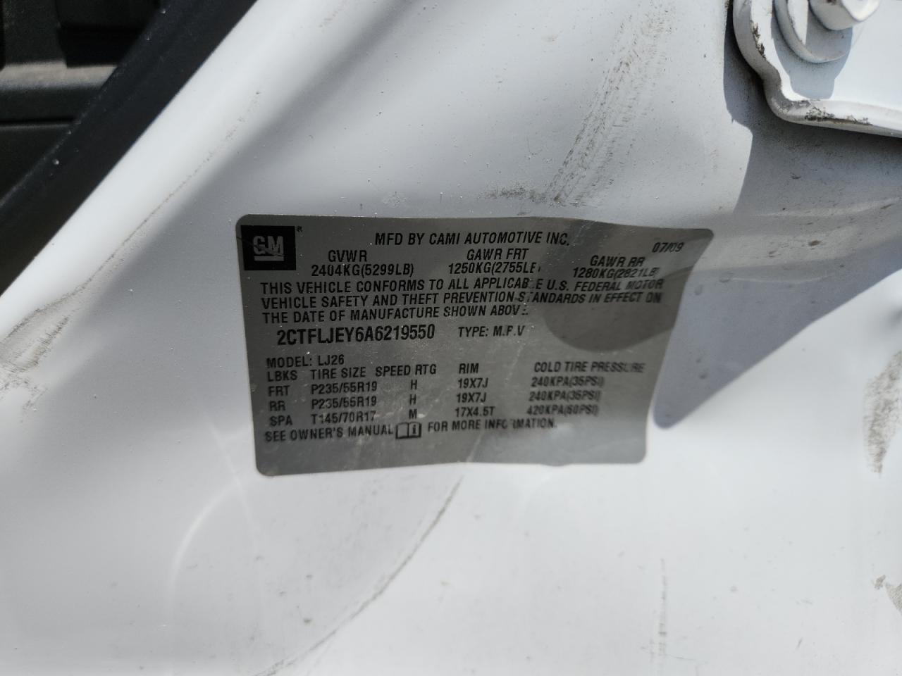 2010 GMC Terrain Slt VIN: 2CTFLJEY6A6219550 Lot: 63298525
