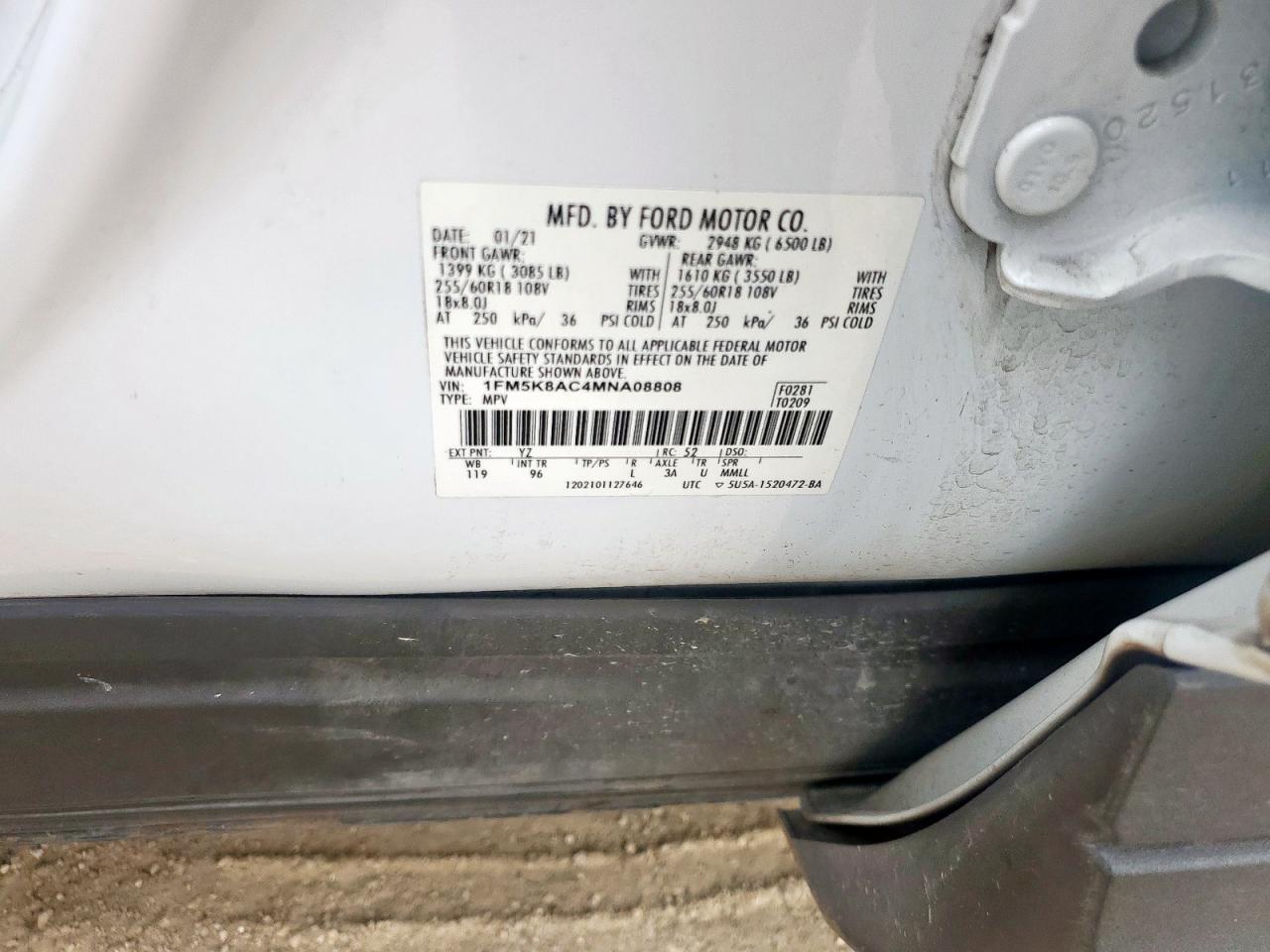 2021 Ford Explorer Police Interceptor VIN: 1FM5K8AC4MNA08808 Lot: 63511345