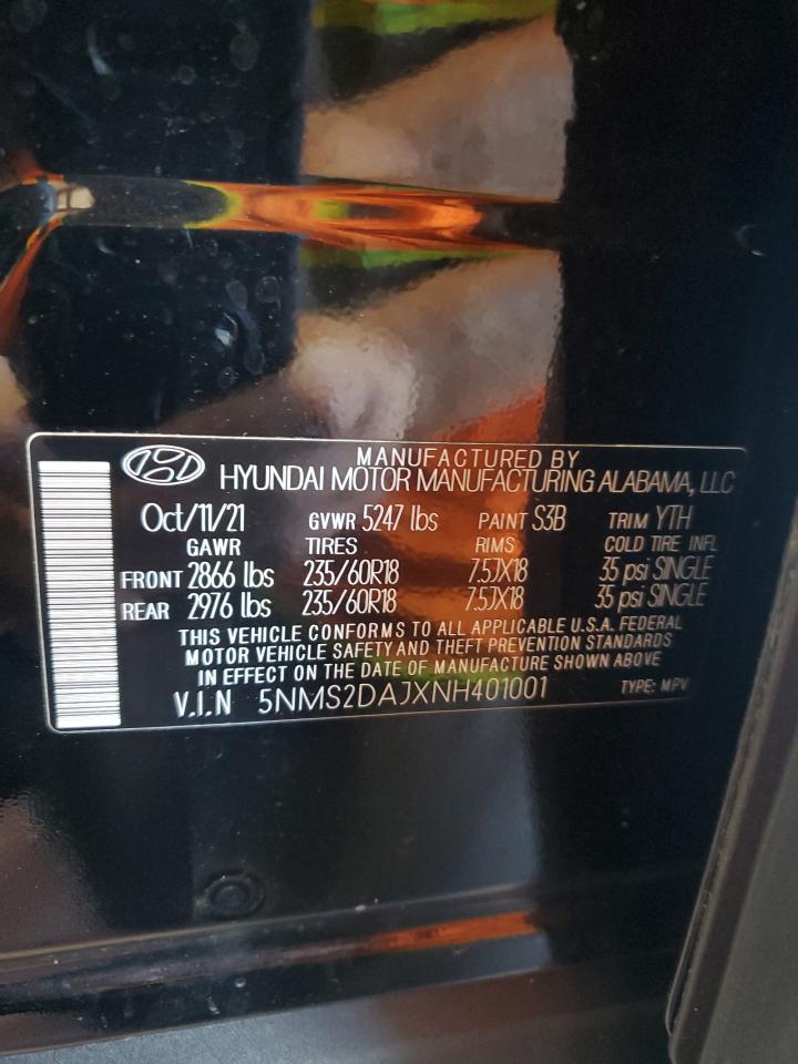 2022 Hyundai Santa Fe Sel VIN: 5NMS2DAJXNH401001 Lot: 64988585