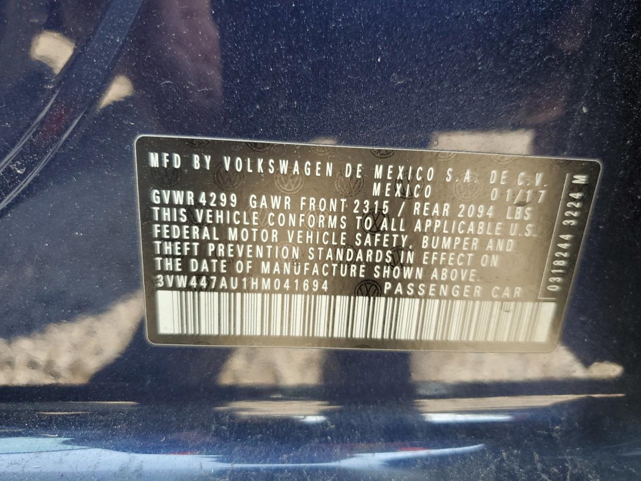 3vw447au1hm041694 3VW447AU1HM041694 2017 Volkswagen Gti S/Se
