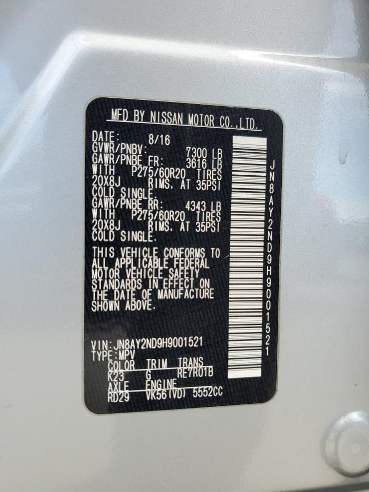 2017 Nissan Armada Sv VIN: JN8AY2ND9H9001521 Lot: 62357595