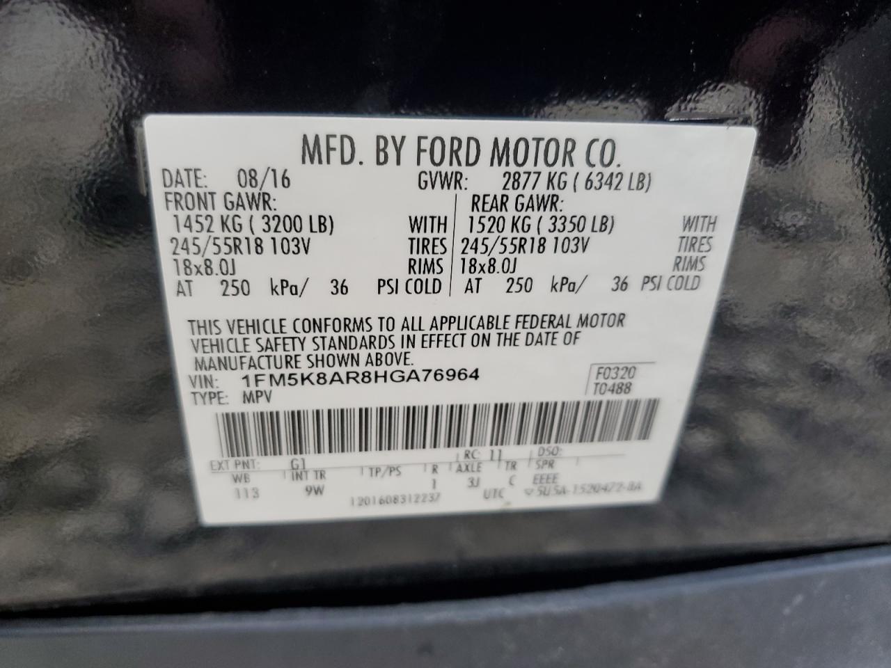 2017 Ford Explorer Police Interceptor VIN: 1FM5K8AR8HGA76964 Lot: 65034945