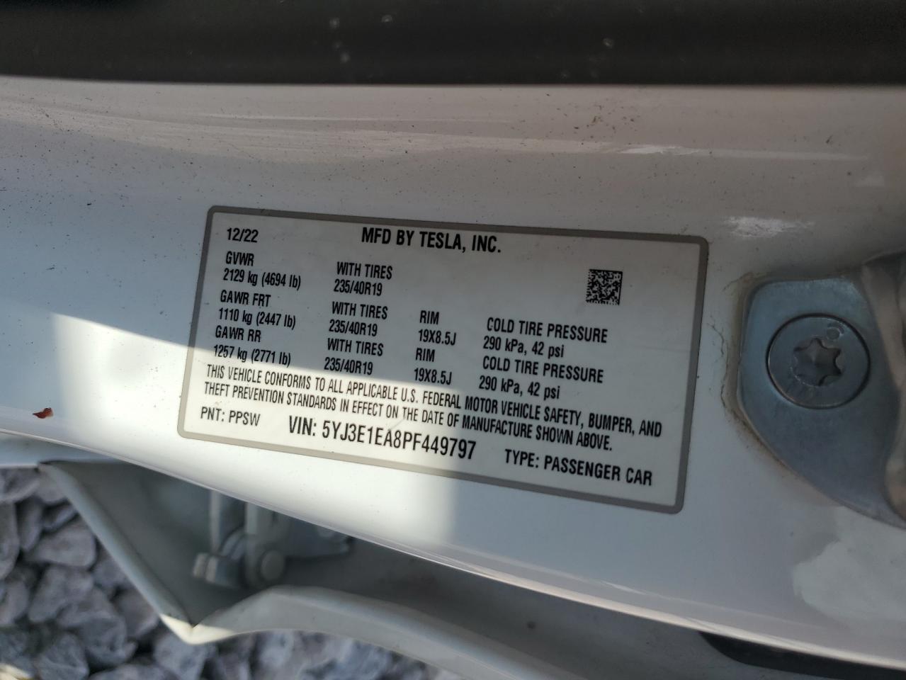 2023 Tesla Model 3 VIN: 5YJ3E1EA8PF449797 Lot: 64601115
