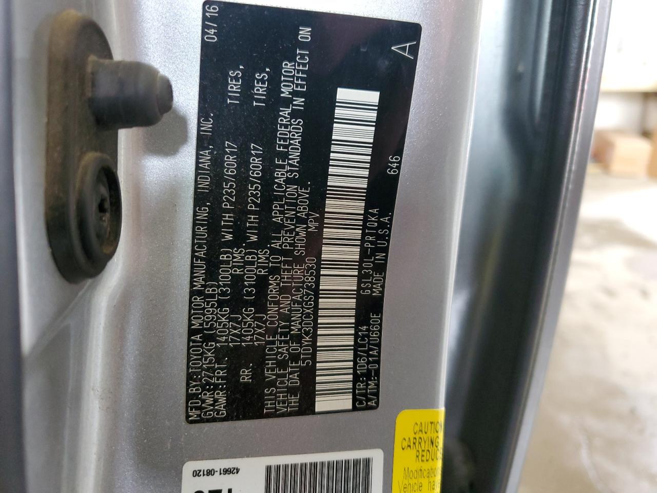 2016 Toyota Sienna Xle VIN: 5TDYK3DCXGS738530 Lot: 61944505