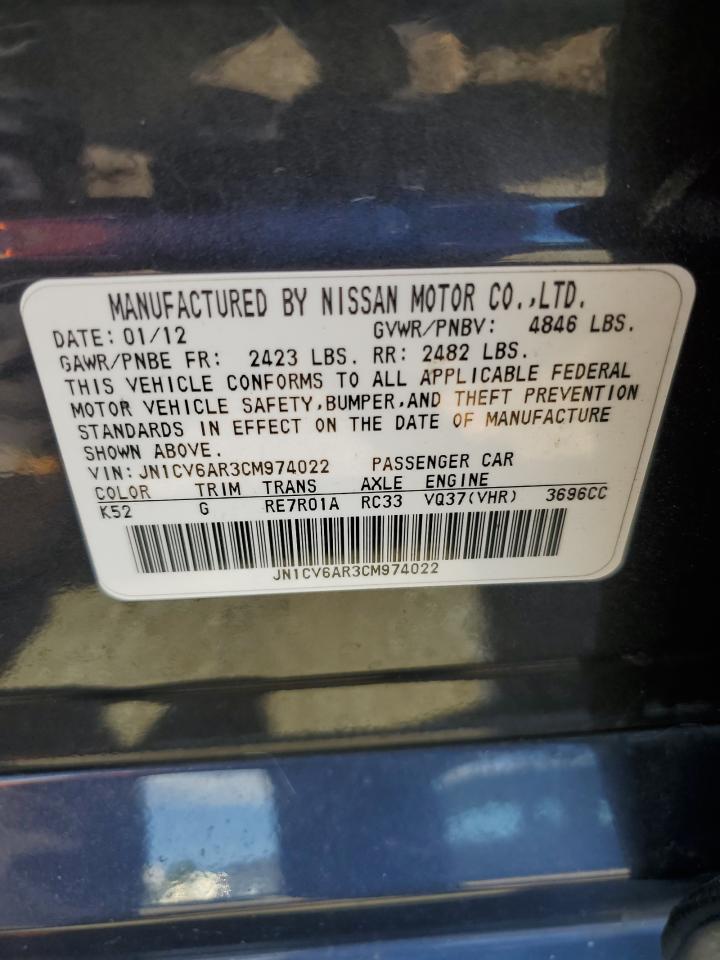 2012 Infiniti G37 VIN: JN1CV6AR3CM974022 Lot: 63470195