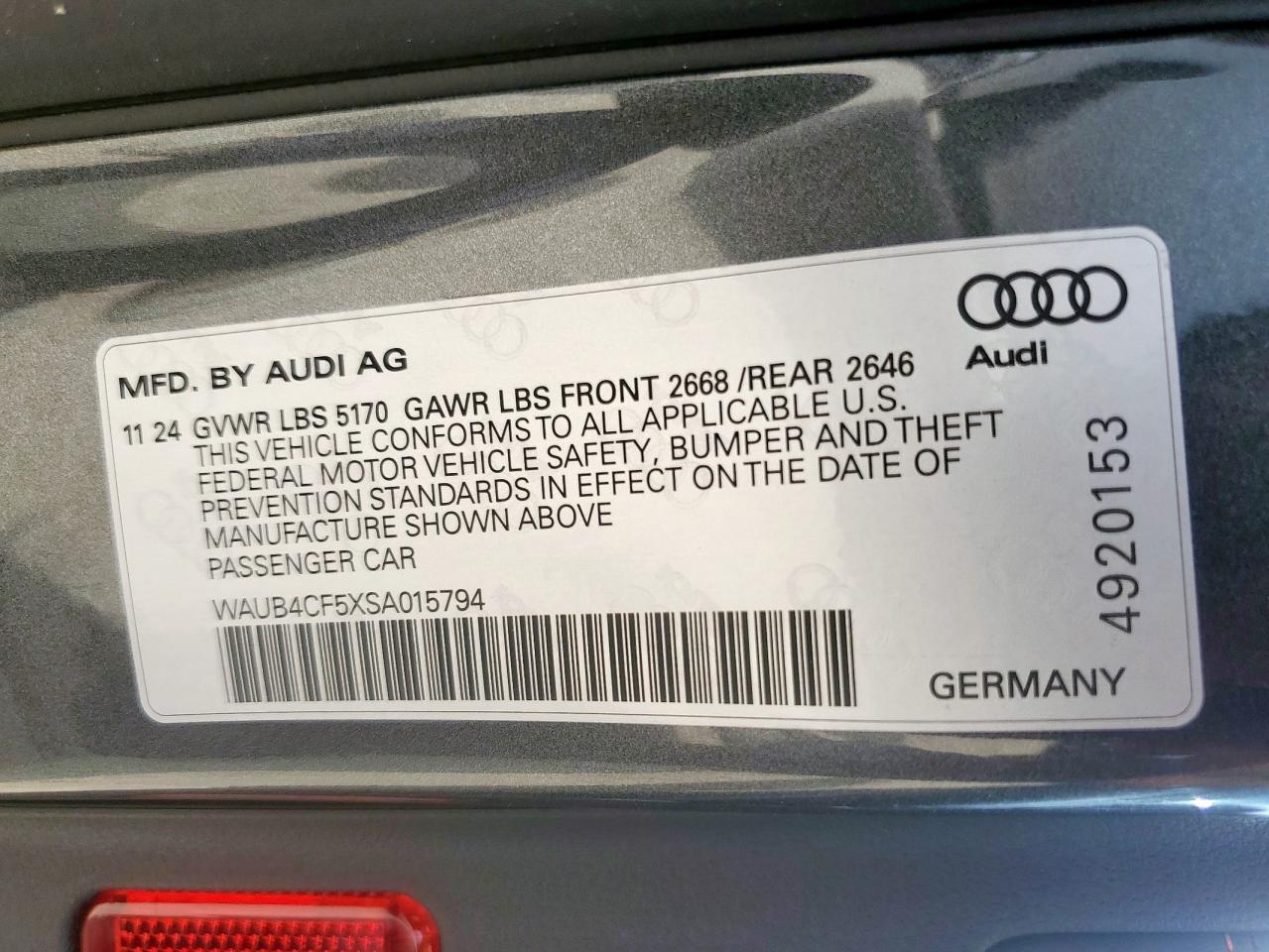 2025 Audi S5 Prestige VIN: WAUB4CF5XSA015794 Lot: 64405915