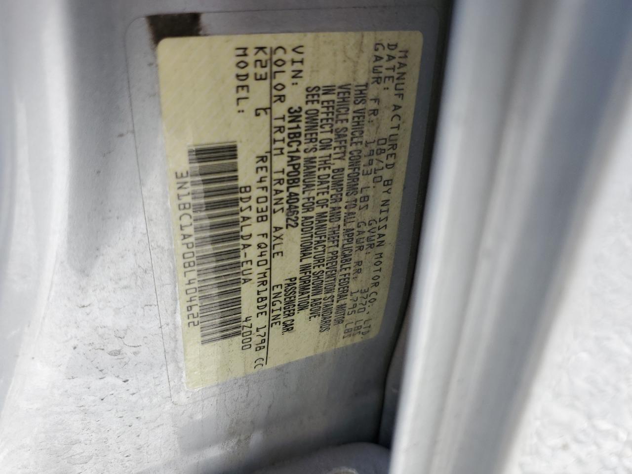 2011 Nissan Versa S VIN: 3N1BC1AP0BL404622 Lot: 64633485