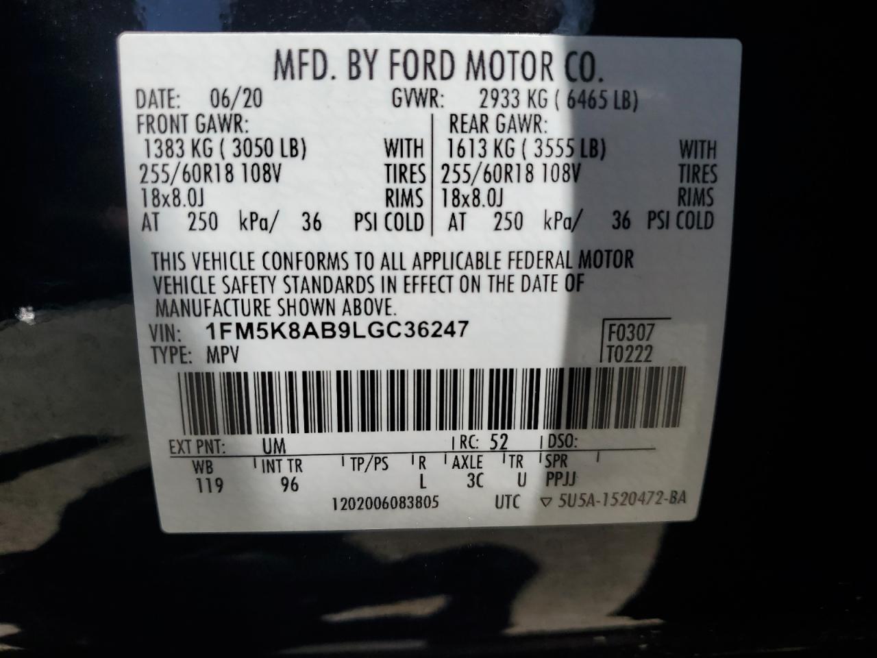 2020 Ford Explorer Police Interceptor VIN: 1FM5K8AB9LGC36247 Lot: 63115195
