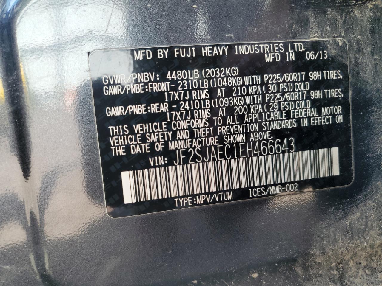 2014 Subaru Forester 2.5I Premium VIN: JF2SJAEC1EH466643 Lot: 64490345