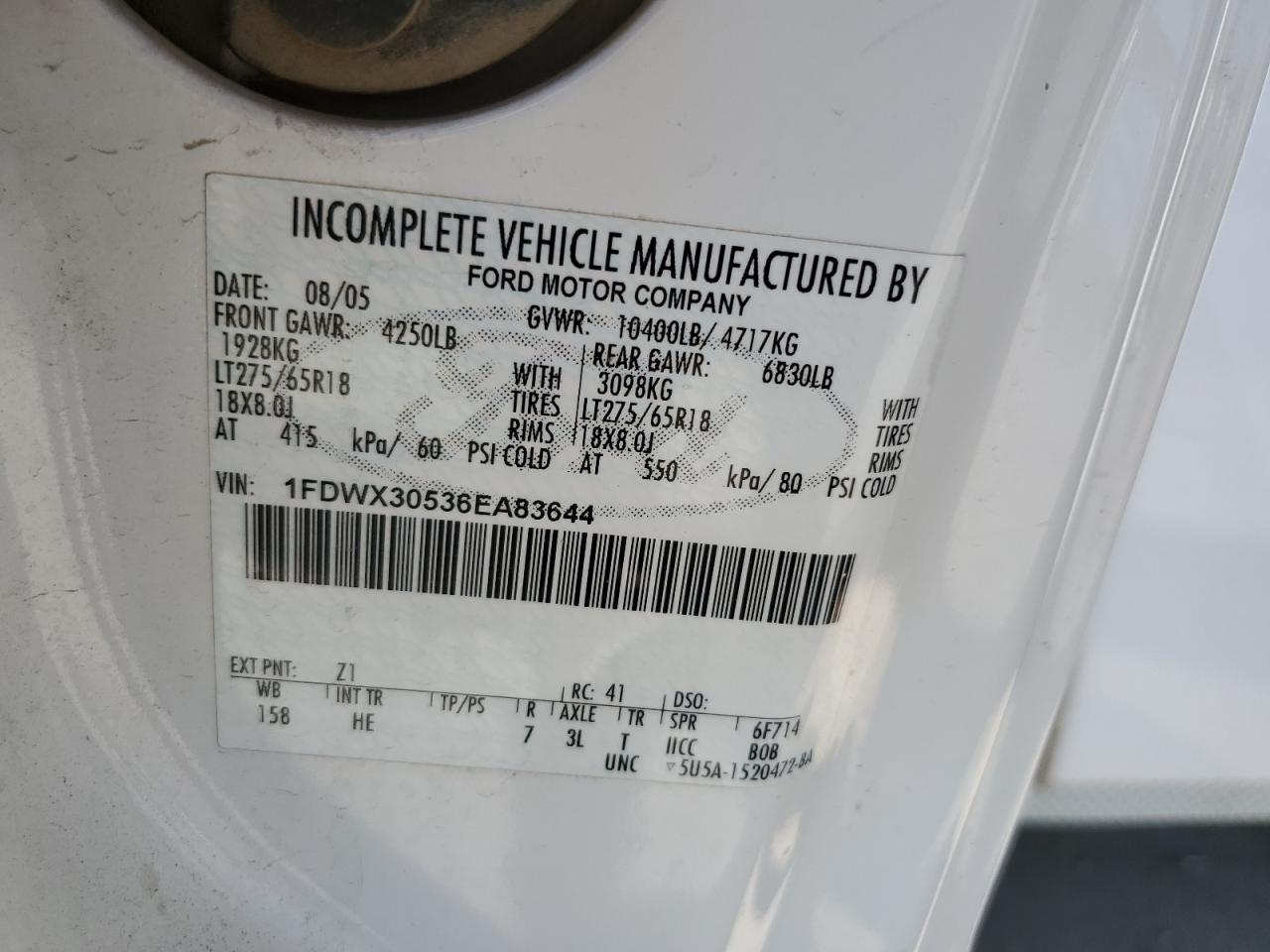 2006 Ford F350 Srw Super Duty VIN: 1FDWX30536EA83644 Lot: 64693085