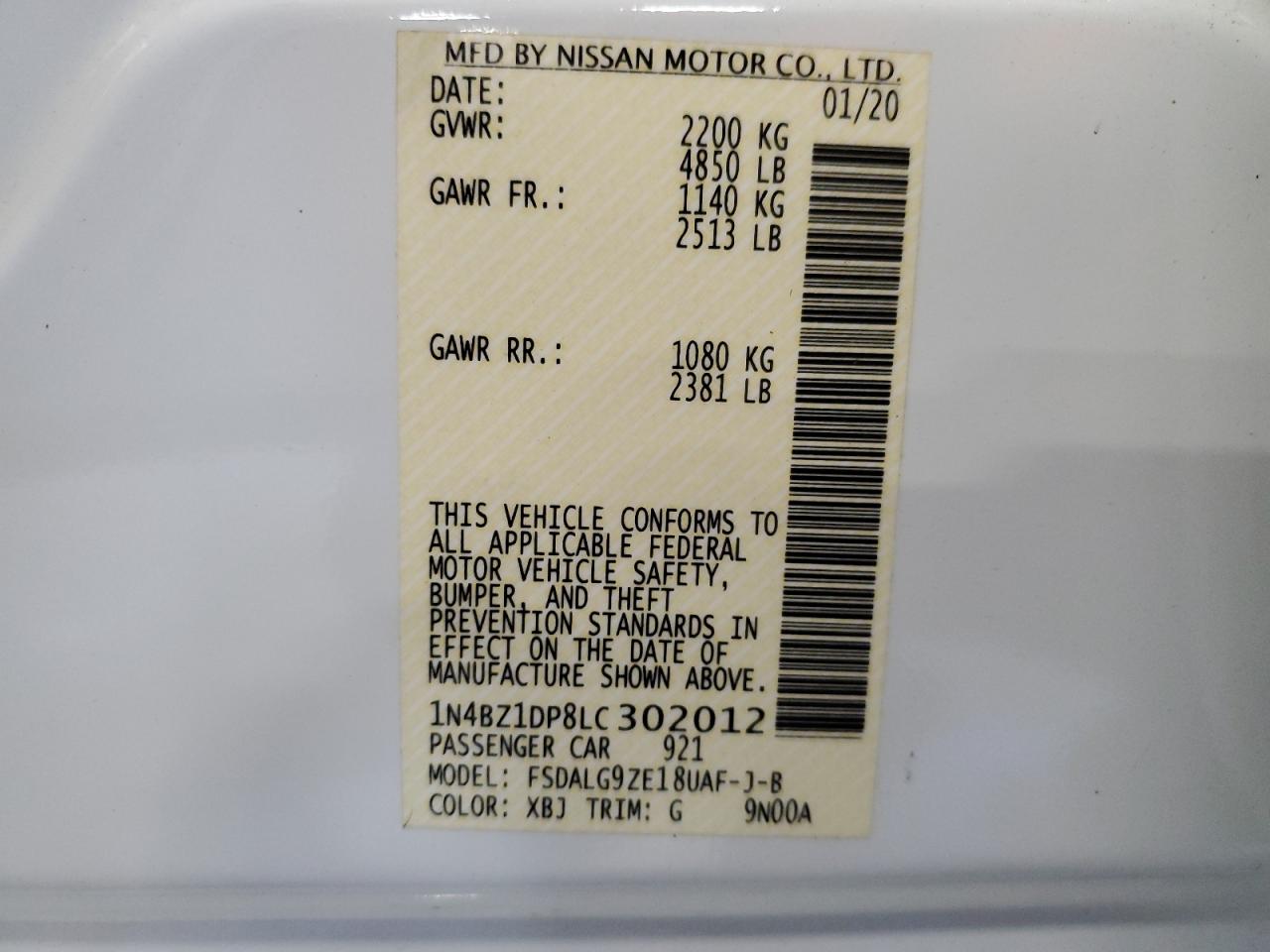 2020 Nissan Leaf Sl Plus VIN: 1N4BZ1DP8LC302012 Lot: 64132485