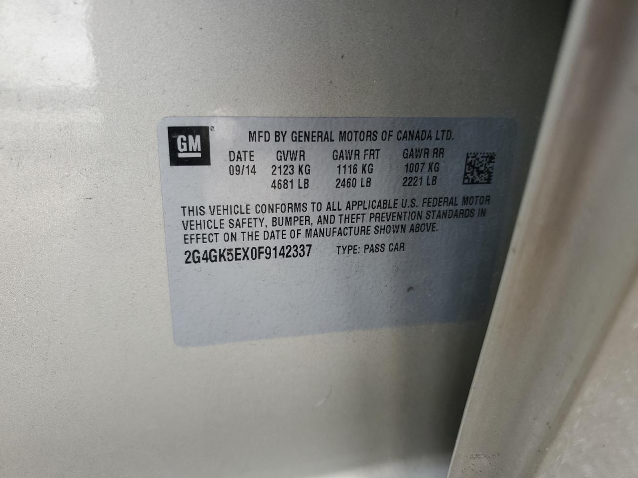 2015 Buick Regal VIN: 2G4GK5EX0F9142337 Lot: 65569405