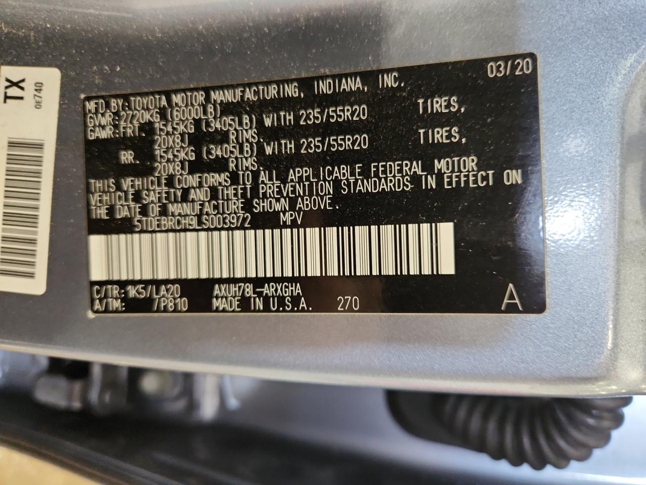 2020 Toyota Highlander Hybrid Platinum VIN: 5TDEBRCH9LS003972 Lot: 65429085