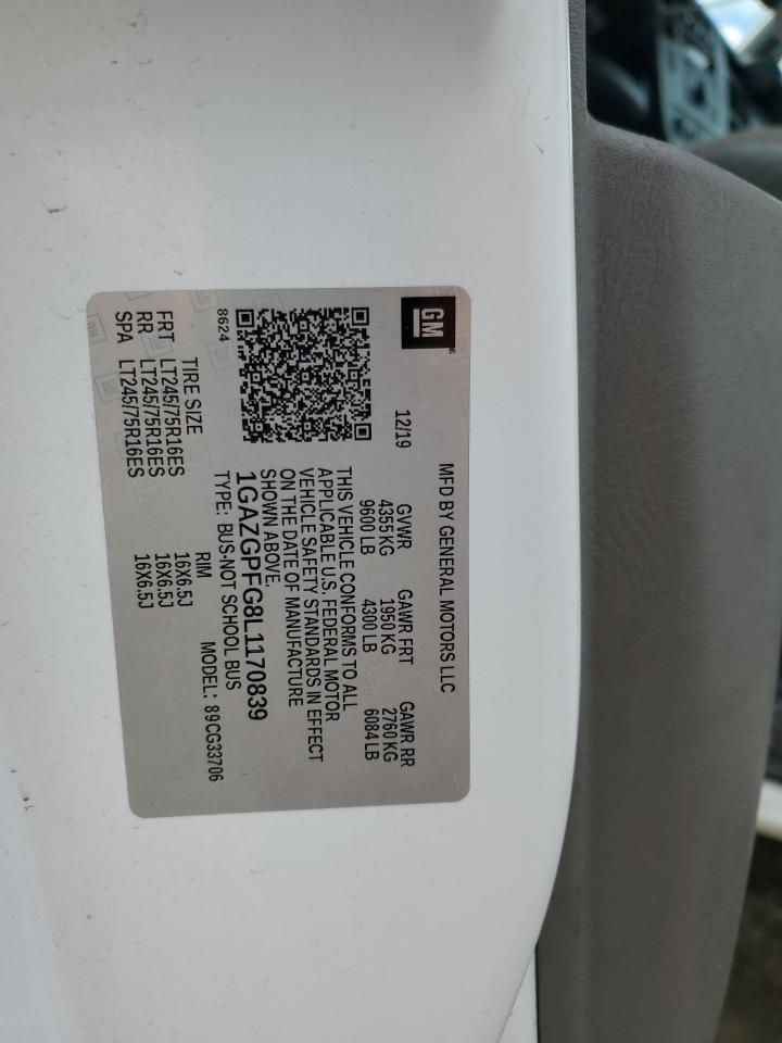 2020 Chevrolet Express G3500 Lt VIN: 1GAZGPFG8L1170839 Lot: 65803765