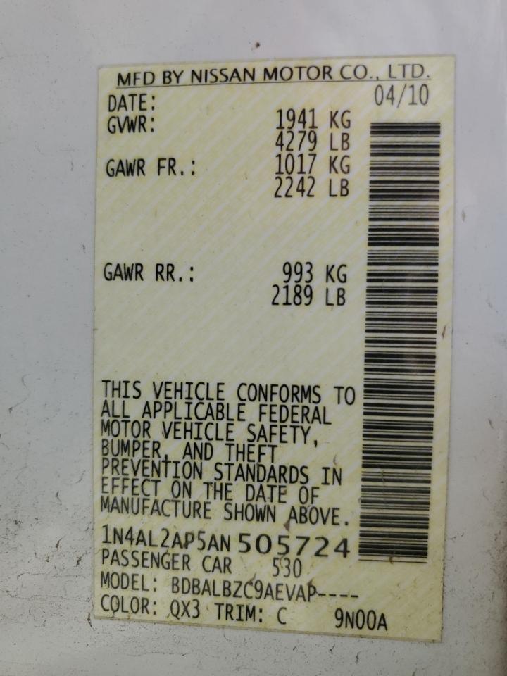 2010 Nissan Altima Base VIN: 1N4AL2AP5AN505724 Lot: 64645435