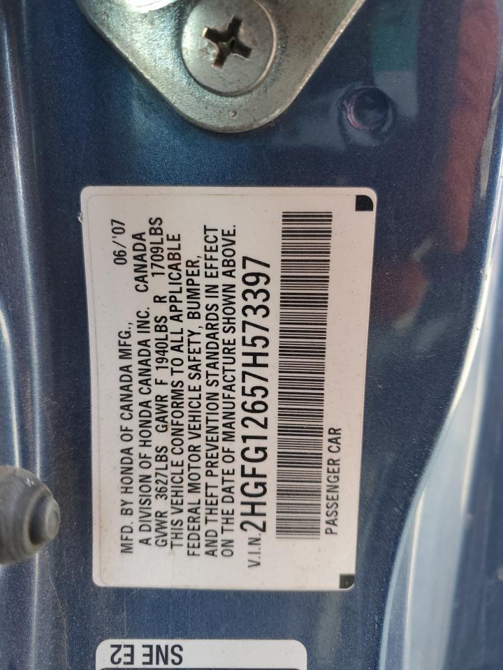 2007 Honda Civic Lx VIN: 2HGFG12657H573397 Lot: 64439565