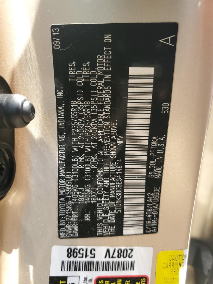 2014 Toyota Sienna Xle VIN: 5TDYK3DC8ES414814 Lot: 64577875