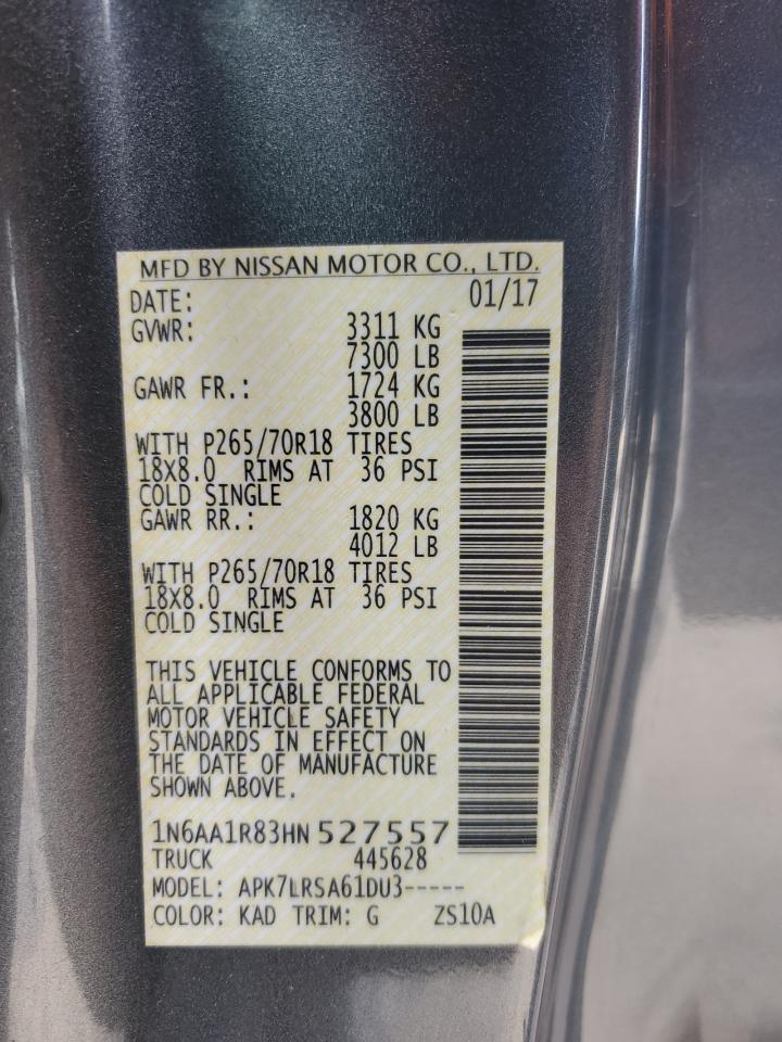 2017 Nissan Titan S VIN: 1N6AA1R83HN527557 Lot: 62260185
