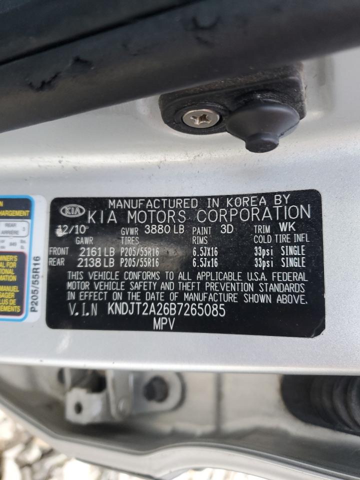 2011 Kia Soul + VIN: KNDJT2A26B7265085 Lot: 64577075